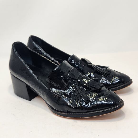 Rebecca Minkoff Womens Edie Black Patent Leather Loafers Size 7.5 M Block Heels - Picture 1 of 9